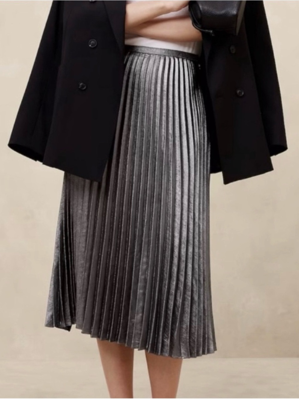 Banana Republic Silver Metallic Pleated Midi Skirt Holiday 2018 Collection